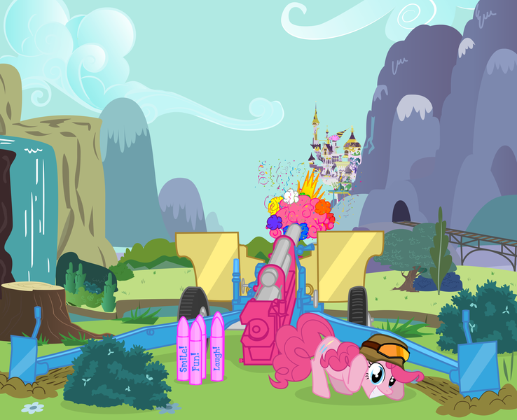 Size: 8000x6500 | Tagged: absurd resolution, artillery, artist:cheshiretwilight, canterlot, derpibooru import, helmet, howitzer, partillery, party cannon, pinkie pie, safe, solo