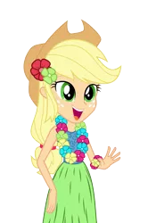 Size: 1744x2625 | Tagged: safe, artist:mohawgo, derpibooru import, applejack, equestria girls, rainbow rocks, clothes, grass skirt, hulajack, lei, simple background, skirt, solo, transparent background, vector