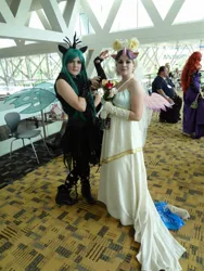 Size: 1536x2048 | Tagged: 2012, artist:marzipan cosplay, artist needed, bouquet, clothes, convention, cosplay, derpibooru import, gloves, human, irl, irl human, otakon, photo, princess cadance, queen chrysalis, safe, veil