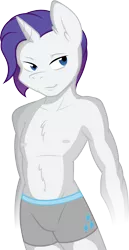 Size: 3435x6677 | Tagged: anthro, artist:ambris, artist:gray-gold, bare chest, belly button, clothes, cutie mark underwear, derpibooru import, elusive, rarity, rule 63, safe, simple background, solo, topless, transparent background, underwear