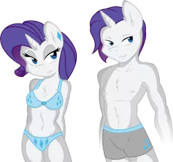 Size: 7124x6679 | Tagged: absurd resolution, anthro, artist:ambris, artist:gray-gold, bare chest, belly button, boxers, bra, breasts, chest fluff, clothes, cutie mark underwear, derpibooru import, elusive, female, lingerie, panties, rarity, rule 63, self ponidox, simple background, suggestive, topless, transparent background, underwear