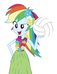 Size: 3125x4058 | Tagged: safe, artist:mohawgo, derpibooru import, rainbow dash, equestria girls, rainbow rocks, clothes, grass skirt, huladash, lei, simple background, skirt, solo, transparent background, vector, volleyball