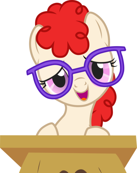 Size: 2530x3181 | Tagged: safe, artist:cloudyglow, derpibooru import, twist, earth pony, pony, call of the cutie, cute, daaaaaaaaaaaw, desk, female, filly, foal, glasses, high res, looking at you, open mouth, simple background, smiling, solo, transparent background, twistabetes, vector