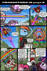 Size: 800x1208 | Tagged: artist:kitfox-crimson, clash of hasbro's titans, comic, comic:transformers vs my little pony, crossover, derpibooru import, megatron, pinkie pie, rainbow dash, rarity, safe, starscream, starscream vs rainbow dash, transformers, twilight sparkle