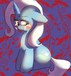 Size: 1587x1698 | Tagged: safe, artist:misocha, derpibooru import, trixie, pony, unicorn, blushing, crying, explicit source, female, mare, pixiv, sad, solo