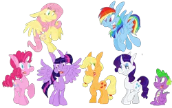 Size: 2988x1880 | Tagged: safe, artist:itoruna-the-platypus, derpibooru import, applejack, fluttershy, pinkie pie, rainbow dash, rarity, spike, twilight sparkle, twilight sparkle (alicorn), alicorn, pony, female, john kricfalusi, mare, ren and stimpy, style emulation