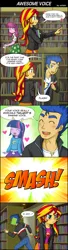 Size: 800x2940 | Tagged: safe, artist:uotapo, derpibooru import, cheerilee, flash sentry, sunset shimmer, twilight sparkle, equestria girls, shake your tail, blushing, book, comic, crying, cute, female, flashabuse, flashimmer, frown, glare, grin, heart, idiot sentry, male, rebecca shoichet, shimmerbetes, shipping, shipping denied, singing, smiling, straight, voice actor joke