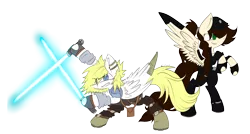 Size: 6308x3375 | Tagged: artist:scootaloocuteness, crossover, derpibooru import, dual wield, galen marek, juno eclipse, lightsaber, oc, safe, starkiller, star wars