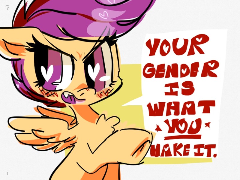 Size: 1024x768 | Tagged: artist:supernoncutie, cute, drama, mouthpiece, safe, scootaloo, solo