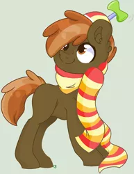 Size: 1108x1436 | Tagged: safe, artist:longtail448, artist:xxgoreprincessxx, derpibooru import, button mash, earth pony, pony, blank flank, clothes, colt, foal, hat, hooves, male, propeller hat, scarf, simple background, solo