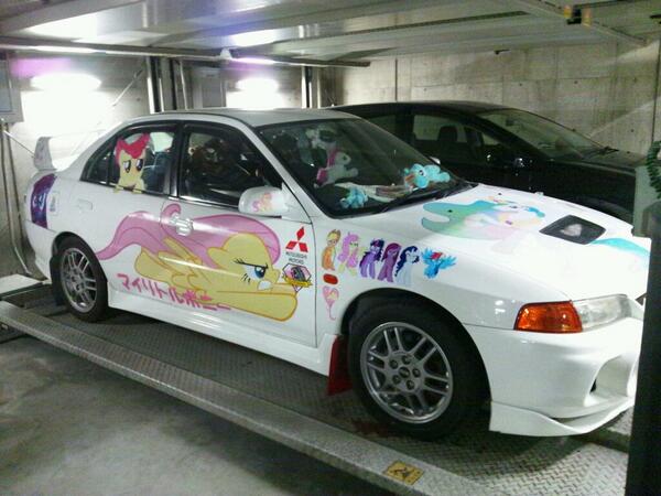 Size: 600x450 | Tagged: 2014, apple bloom, applejack, car, convention, custom, decal, derpibooru import, fluttershy, irl, itasha, japanese, japan ponycon, mitsubishi, mitsubishi lancer, mitsubishi lancer evolution iv, photo, pinkamena diane pie, pinkie pie, princess celestia, rainbow dash, rarity, safe, twilight sparkle