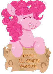 Size: 700x976 | Tagged: artist:coffeelotte, artist:exoticdreamer, drama, drama bait, eyes closed, happy, leaning, mouthpiece, open mouth, pinkie pie, pronouns, safe, smiling, solo