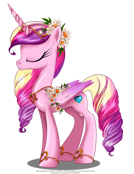 Size: 2005x2590 | Tagged: safe, artist:tiffanymarsou, derpibooru import, part of a set, princess cadance, alicorn, pony, alternate hairstyle, colored wings, colored wingtips, eyes closed, female, flower, flower in hair, jewelry, mare, may festival, side view, simple background, solo, white background