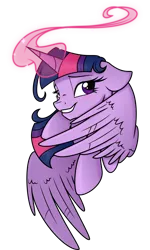 Size: 3594x6000 | Tagged: safe, artist:probablyfakeblonde, artist:spier17, derpibooru import, twilight sparkle, twilight sparkle (alicorn), alicorn, pony, absurd resolution, bedroom eyes, blushing, female, floppy ears, grin, looking at you, magic, mare, portrait, pretty, simple background, smiling, solo, spread wings, transparent background, vector, wing hands