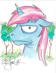 Size: 1600x2086 | Tagged: safe, artist:andypriceart, derpibooru import, oc, oc:gyro tech, unofficial characters only, pony, unicorn, male, portrait, solo, stallion, traditional art, watercolor painting