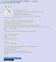 Size: 599x656 | Tagged: 4chan, anon in equestria, coco pommel, derpibooru import, greentext, /mlp/, rejection, rejection is magic, sad, safe, text