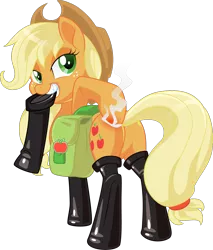 Size: 1212x1420 | Tagged: applebucking thighs, applejack, artist:silentazrael, bedroom eyes, derpibooru import, female, fireproof boots, hot, looking back, mouth hold, plot, saddle bag, simple background, smoke, solo, solo female, suggestive, transparent background