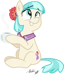 Size: 6516x7596 | Tagged: absurd resolution, artist:drewdini, artist:thraten, cocobetes, coco pommel, cute, derpibooru import, hot chocolate, mug, safe, simple background, sitting, smiling, solo, transparent background, vector