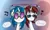 Size: 840x502 | Tagged: safe, artist:trace-101, derpibooru import, 33 1-3 lp, long play, vinyl scratch, pony, unicorn, brother and sister, duo, headphones, headset, image, jpeg, listen, listening, listening to music, shared headphones, sharing headphones, siblings