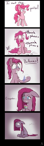 Size: 1000x3300 | Tagged: safe, artist:heir-of-rick, derpibooru import, pinkie pie, earth pony, pony, balloon, comic, crying, cupcake, deflation, female, impossibly large ears, lego, mare, pinkamena diane pie, sad, scene parody, solo, the lego movie