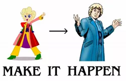 Size: 1206x777 | Tagged: safe, derpibooru import, doctor whooves, time turner, equestria girls, blue coat, clothes swap, doctor who, exploitable meme, make it happen, meme, real time, sixth doctor, the explosion in a rainbow factory