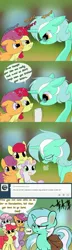 Size: 1280x4452 | Tagged: apple bloom, artist:inkie-heart, artist:lightningnickel, ask, cutie mark crusaders, glasses, lyra heartstrings, professor lyra, safe, scootaloo, sweetie belle, tumblr