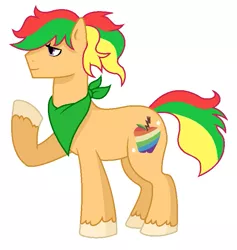 Size: 703x743 | Tagged: safe, artist:unoriginai, derpibooru import, oc, oc:zapple, unofficial characters only, earth pony, pony, bandana, magical lesbian spawn, male, offspring, parent:apple bloom, parent:scootaloo, parents:scootabloom, simple background, solo, stallion, transparent background