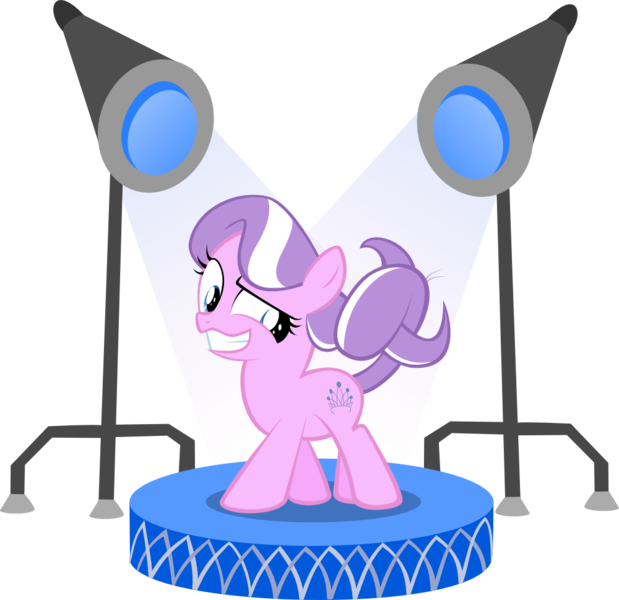 Size: 1000x969 | Tagged: artist:magerblutooth, awkward, derpibooru import, diamond tiara, missing accessory, safe, simple background, solo, spotlight, stage, tangled up, transparent background, vector