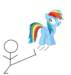 Size: 873x915 | Tagged: artist:angrynoahs, derp, derp face, derpibooru import, hater, kick, kicking, rainbow dash, rainbow derp, safe, stick figure