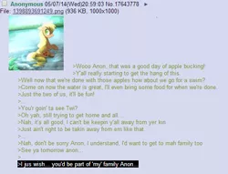 Size: 520x398 | Tagged: 4chan, anon in equestria, applejack, derpibooru import, greentext, /mlp/, rejection, rejection is magic, sad, safe, text