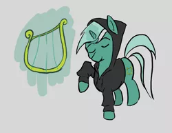 Size: 1017x786 | Tagged: artist:eggrole7, clothes, fanfic:background pony, hoodie, lyra heartstrings, lyre, safe, solo