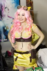 Size: 1365x2048 | Tagged: 2014, artist:ani-mia, belly button, cleavage, convention, cosplay, derpibooru import, emerald city comicon, female, fluttershy, goggles, human, irl, irl human, midriff, photo, safe, solo