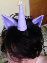 Size: 768x1024 | Tagged: artist:pixelvixens, barely pony related, cosplay, derpibooru import, fake ears, fake horn, hair, human, human exhibitionism, irl, irl human, my little porny, photo, pixel vixens, safe, selfie, solo