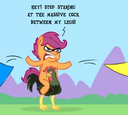 Size: 562x506 | Tagged: artist:brutamod, bird, brutaloo, derpibooru import, giant cock, incorrect leg anatomy, innuendo, rooster, scootaloo, suggestive, wat