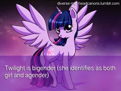 Size: 1024x768 | Tagged: safe, artist:princesssilverglow, derpibooru import, twilight sparkle, twilight sparkle (alicorn), alicorn, pony, bigender, butt wings, contradiction, diverse-mlp-headcanons, headcanon, solo, wat