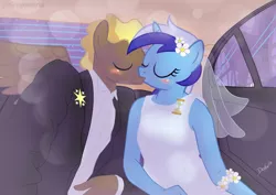 Size: 1024x724 | Tagged: anthro, artist:devanstar, clothes, comgate, compass star, derpibooru import, dress, female, kissing, male, marriage, minuette, safe, shipping, straight, wedding, wedding dress