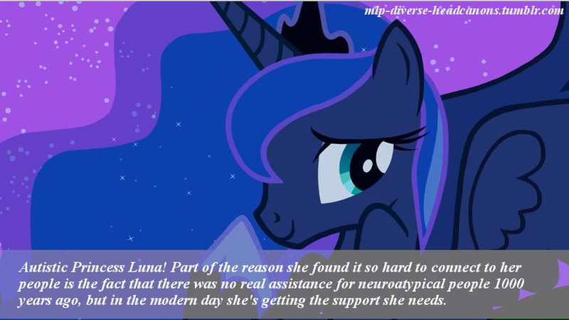 Size: 899x507 | Tagged: safe, derpibooru import, princess luna, alicorn, autism, autistic luna, diverse-mlp-headcanons, headcanon, image, neurodivergent headcanon, solo, text, wat