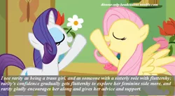 Size: 846x465 | Tagged: safe, derpibooru import, fluttershy, rarity, pegasus, pony, unicorn, diverse-mlp-headcanons, duo, headcanon, male to female, text, transgender