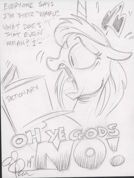 Size: 577x763 | Tagged: safe, artist:andypriceart, derpibooru import, princess luna, dialogue, dictionary, floppy ears, meta, monochrome, open mouth, plewds, screaming, sketch, solo, sweat, tongue out, traditional art, waifu, waifu shaming, wide eyes, word of price