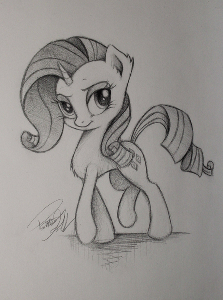 Size: 2135x2875 | Tagged: safe, artist:pajaga, derpibooru import, rarity, chest fluff, monochrome, solo, traditional art