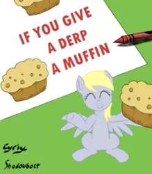 Size: 838x956 | Tagged: safe, artist:cyrix-s, derpibooru import, derpy hooves, pegasus, pony, female, if you give a moose a muffin, mare, muffin, solo