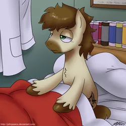 Size: 900x900 | Tagged: artist:johnjoseco, bed, calpain, derpibooru import, morning ponies, oc, oc:calpain, safe, solo, unofficial characters only