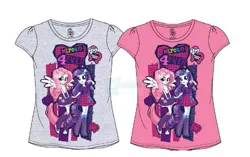 Size: 691x433 | Tagged: safe, derpibooru import, official, fluttershy, rarity, equestria girls, clothes, t-shirt