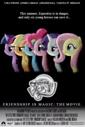 Size: 500x742 | Tagged: safe, artist:dinnerblaster9000, derpibooru import, applejack, fluttershy, pinkie pie, rainbow dash, rarity, twilight sparkle, fake, hatless, hilarious in hindsight, mane six, mighty morphin power rangers, mighty morphin power rangers the movie, missing accessory, movie poster, my little pony logo, paramount pictures, parody, poster, power rangers, tongue out