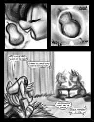 Size: 2975x3850 | Tagged: apple, applejack, artist:fauxsquared, comic, monochrome, pear, pearjack, princess luna, safe