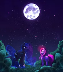 Size: 836x956 | Tagged: artist:seyllah, derpibooru import, galaxy mane, magic, moon, night, oc, princess luna, safe, stars