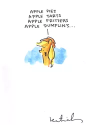 Size: 830x1141 | Tagged: applejack, artist:katiecandraw, derpibooru import, safe, solo, that pony sure does love apples