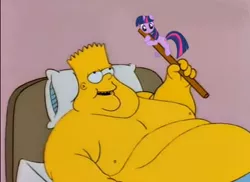 Size: 479x349 | Tagged: safe, derpibooru import, twilight sparkle, bart simpson, exploitable meme, fat, image, meme, obese, png, rag on a stick, why, why not