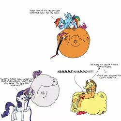 Size: 1280x1280 | Tagged: safe, artist:boman100, artist:noctulov, derpibooru import, apple bloom, applejack, rainbow dash, rarity, scootaloo, sweetie belle, earth pony, pegasus, pony, unicorn, apple bloon, applejerk, balloon, blimp, cutie mark crusaders, facesitting, hose, inflation, remake, riding, scootablimp, sitting, squish, squishy, sweetie belloon