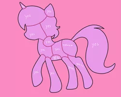 Size: 1271x1010 | Tagged: safe, artist:sugaryviolet, derpibooru import, pony, unicorn, chart, nah, outline, petting, pink background, raised hoof, simple background, solo, yes